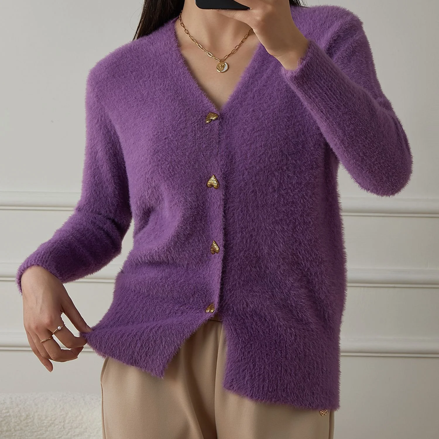 Women Cotton Plain Long Sleeve Comfy Casual Sweater