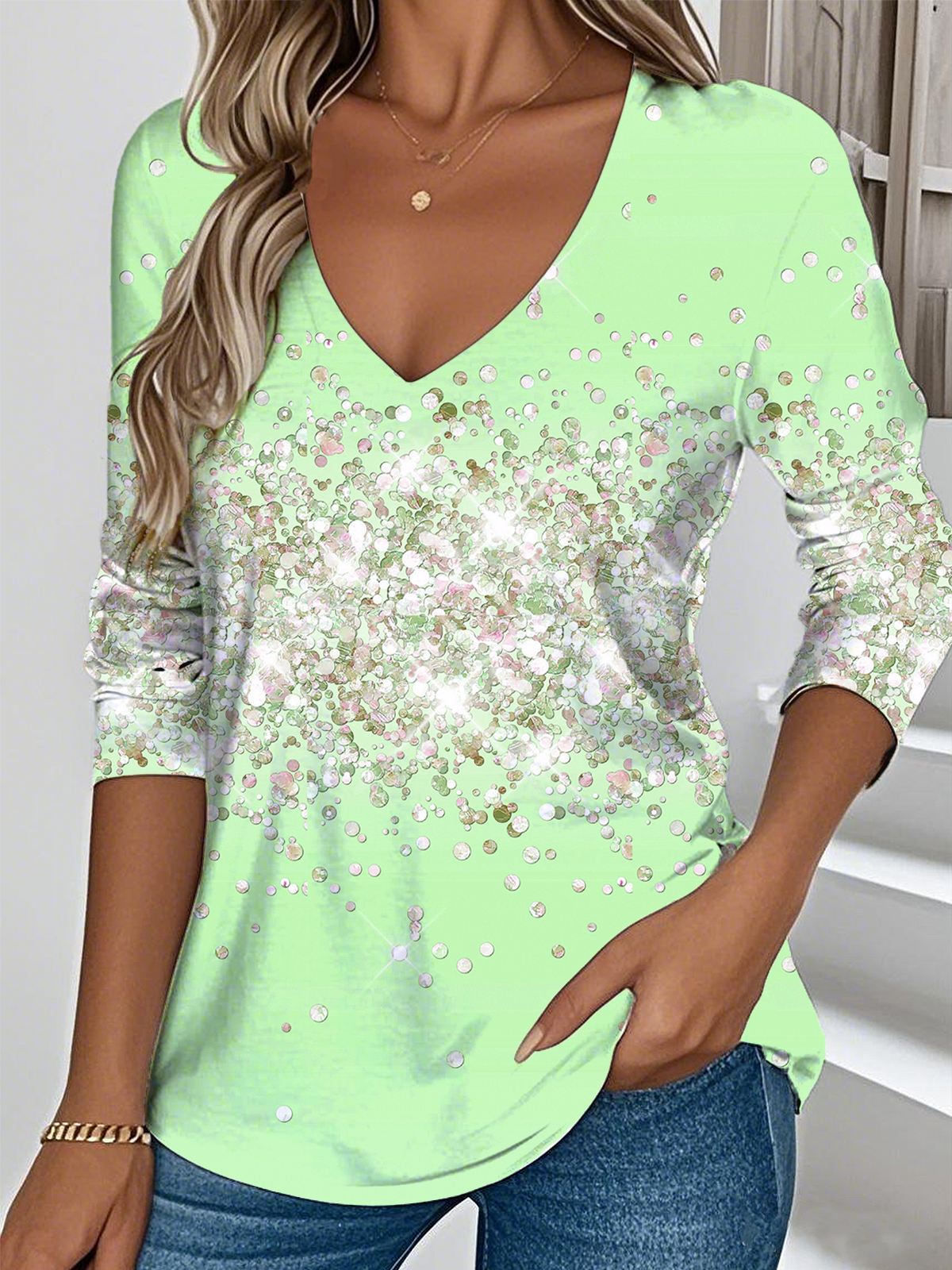 Vintage Ombre V Neck Long Sleeve T-shirt