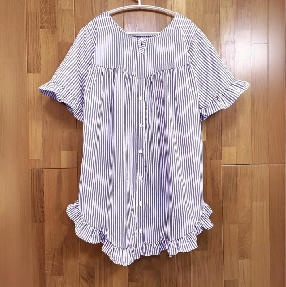 Crew Neck Short Sleeve Striped Regular Micro-Elasticity Regular Fit Shirt For Women