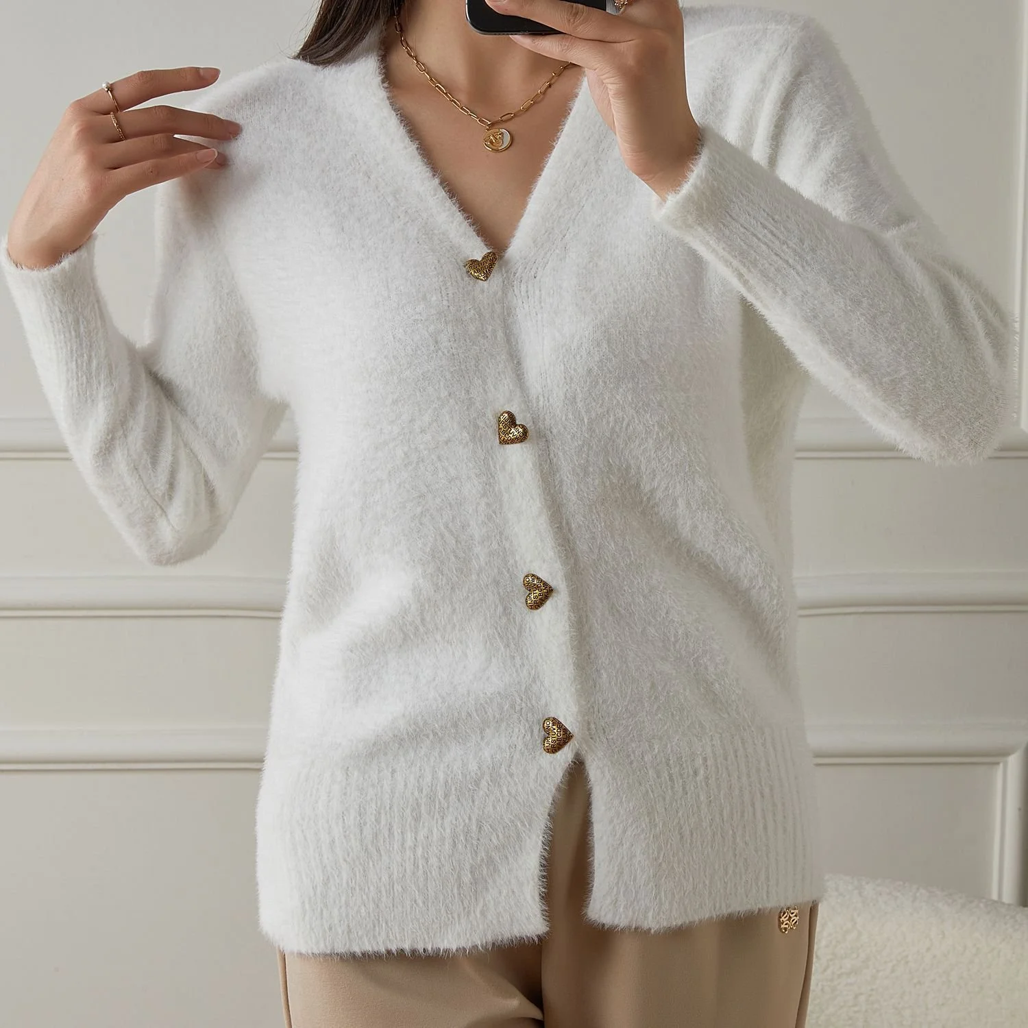 Women Cotton Plain Long Sleeve Comfy Casual Sweater
