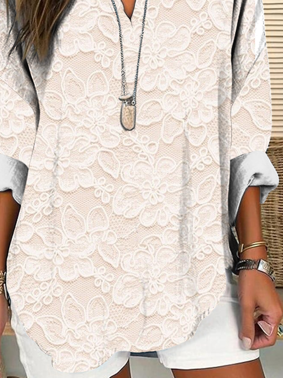 Shawl Collar Half Sleeve Floral Regular Loose Blouse For Women