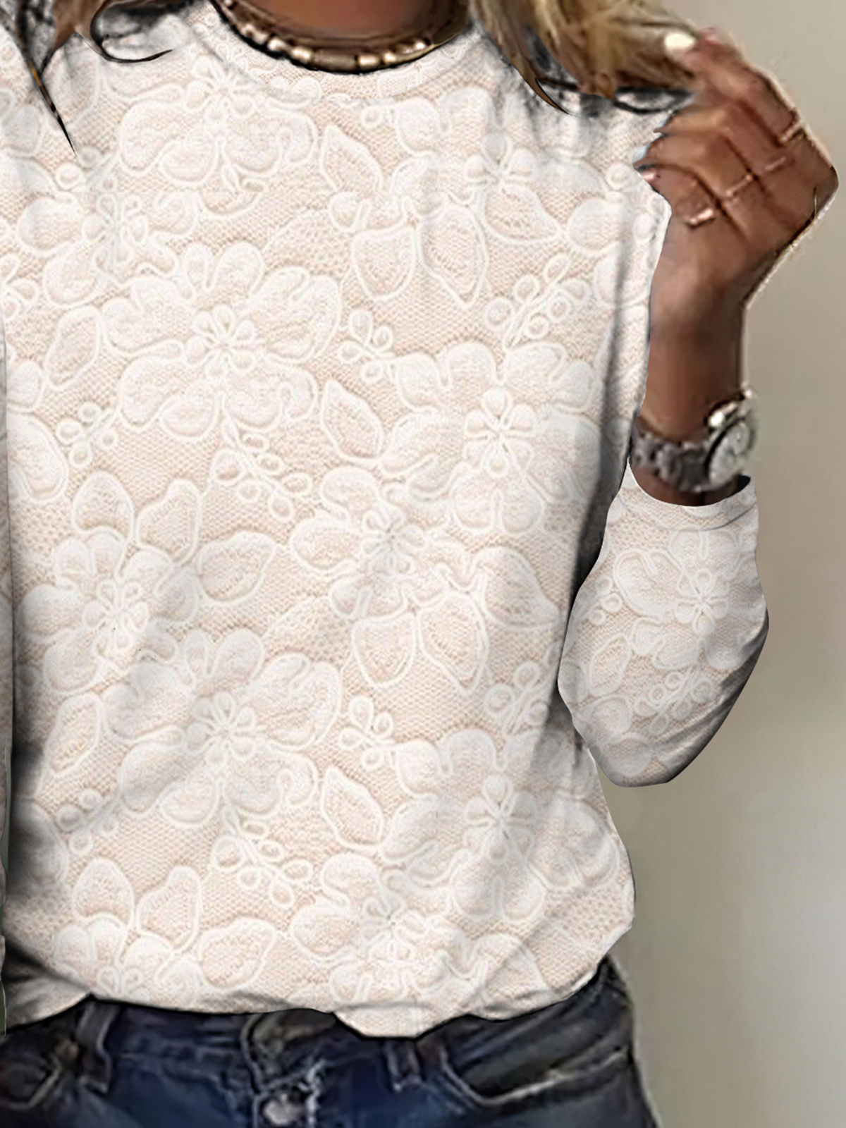 Vintage Geometric Crew Neck Long Sleeve T-shirt