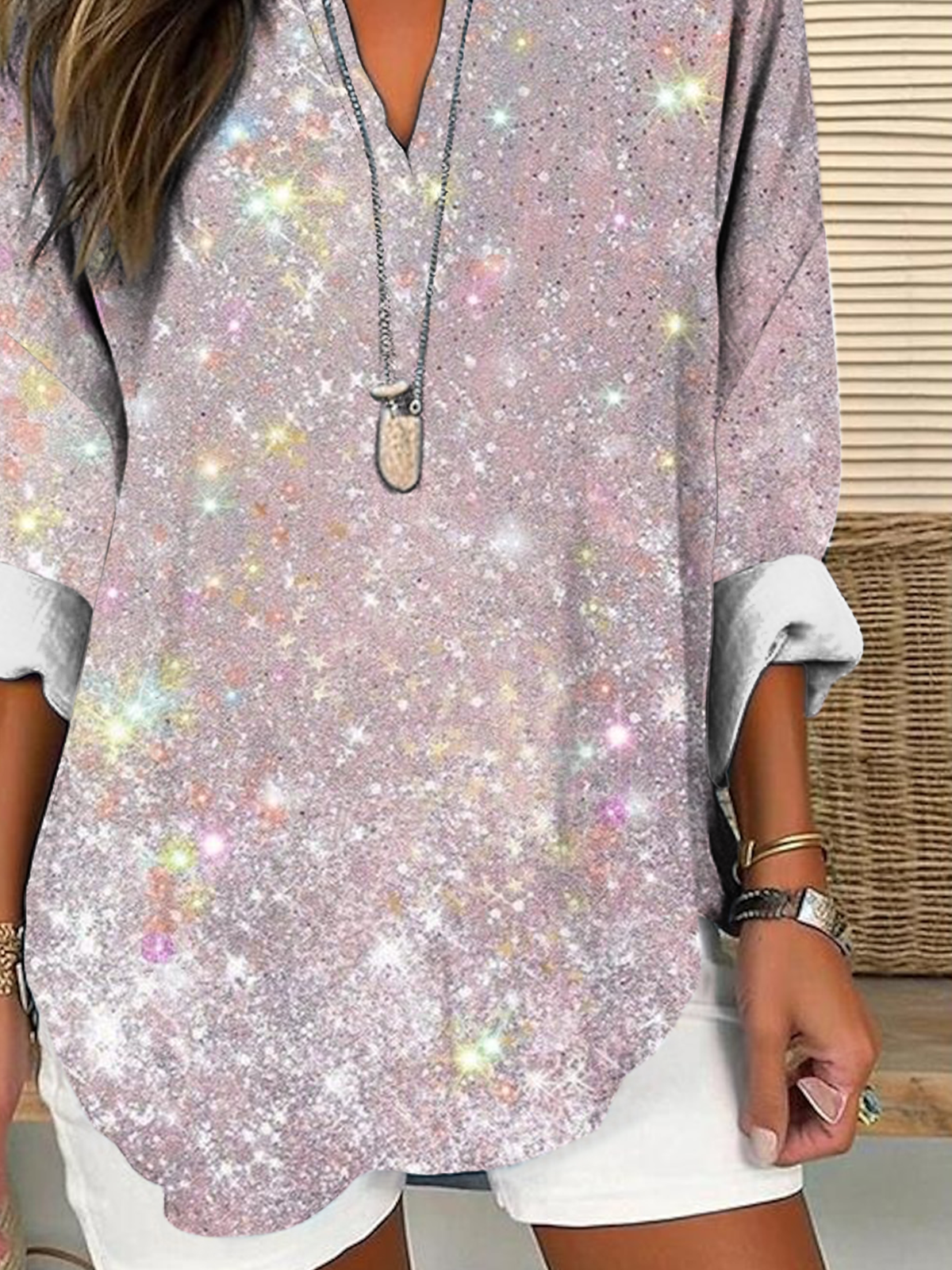 Shawl Collar Half Sleeve Floral Regular Loose Blouse For Women