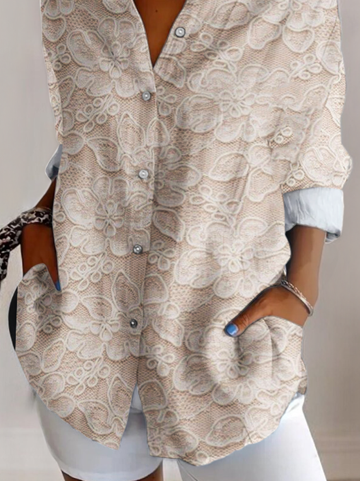 V Neck Long Sleeve Abstract Graphic Regular Micro-Elasticity Regular Fit Shirt For Women