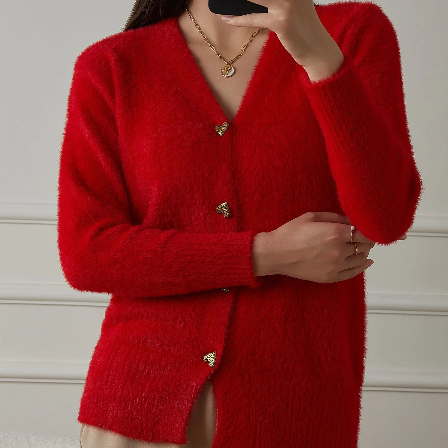 Women Cotton Plain Long Sleeve Comfy Casual Sweater