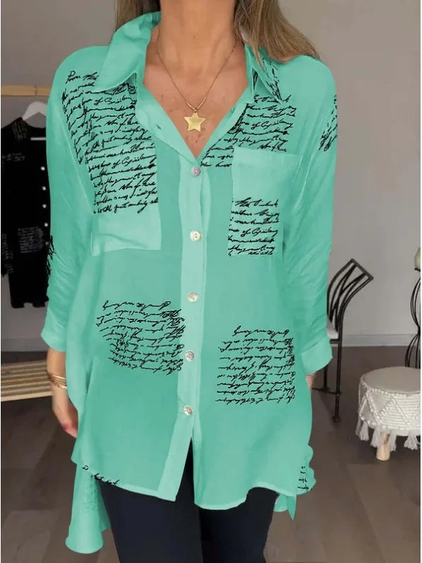 V Neck Long Sleeve Geometric Printing Regular Micro-Elasticity Loose Button Up Shirt Shirt For Women