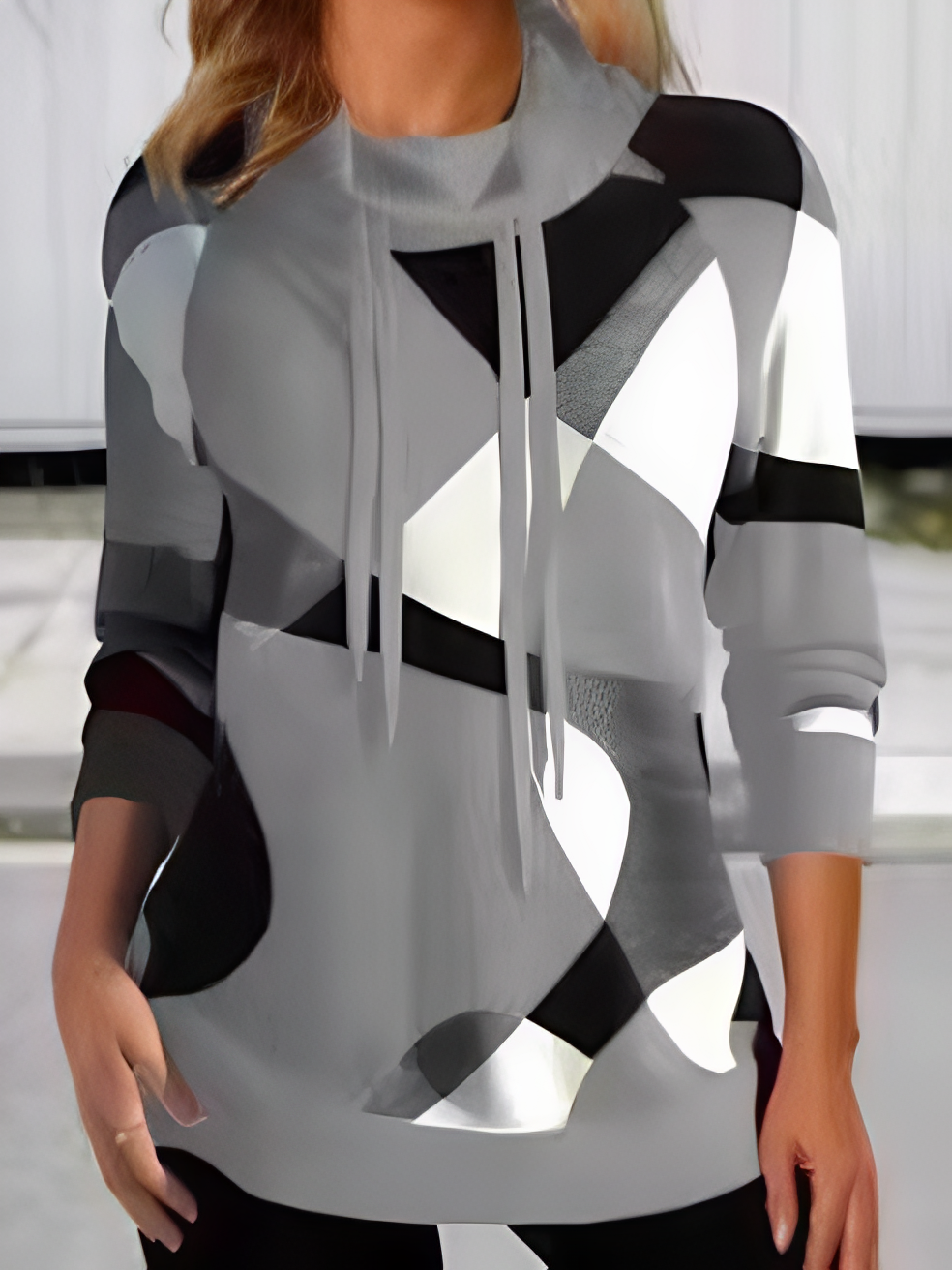 Vintage Turtleneck Geometric Sweatshirt Printing