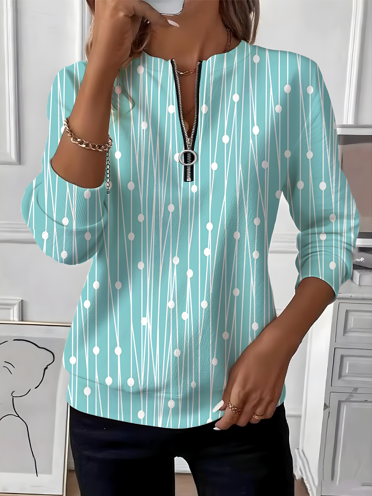 Vintage Crew Neck Geometric Sweatshirt