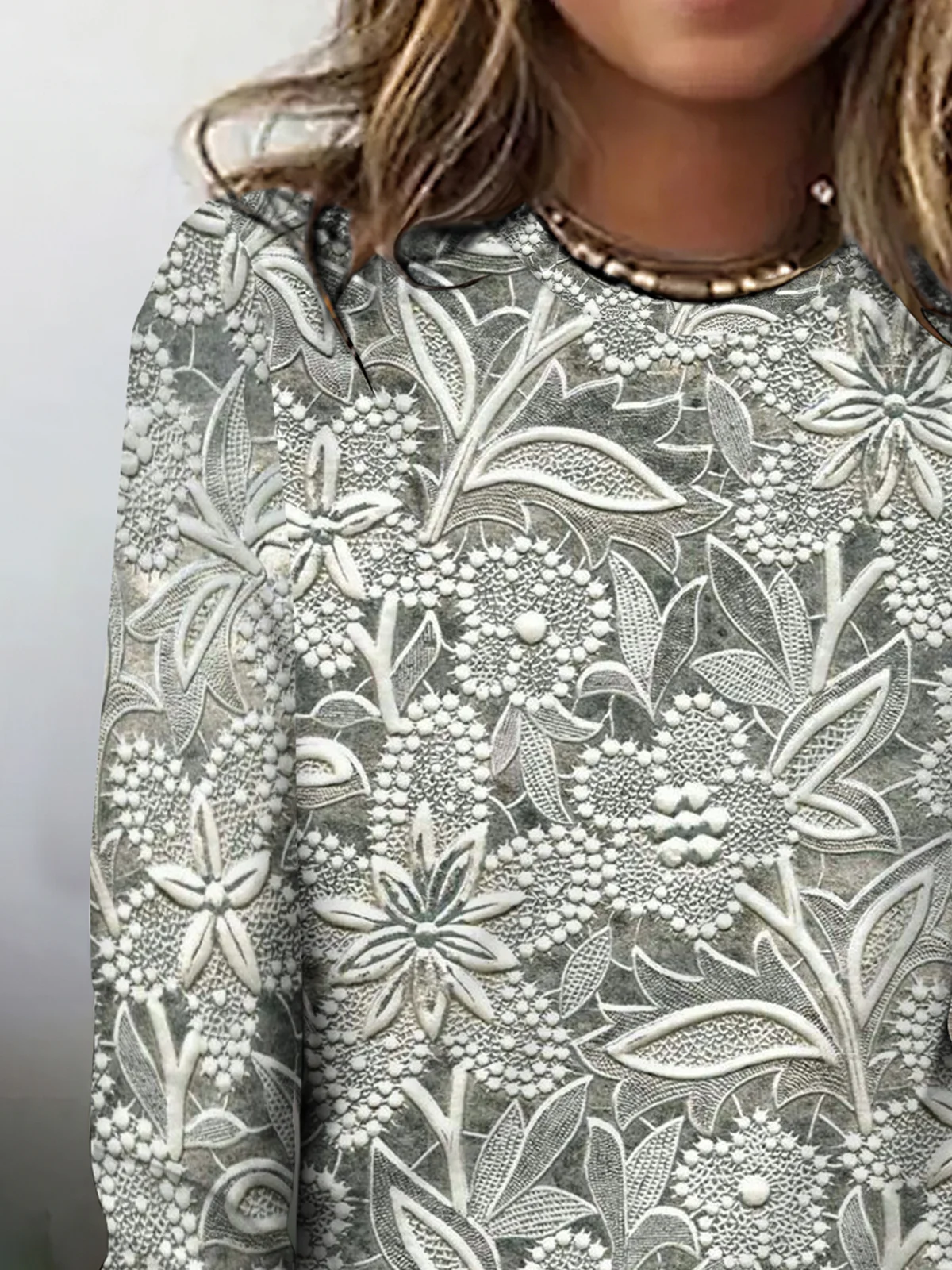 Vintage Geometric Crew Neck Long Sleeve T-shirt