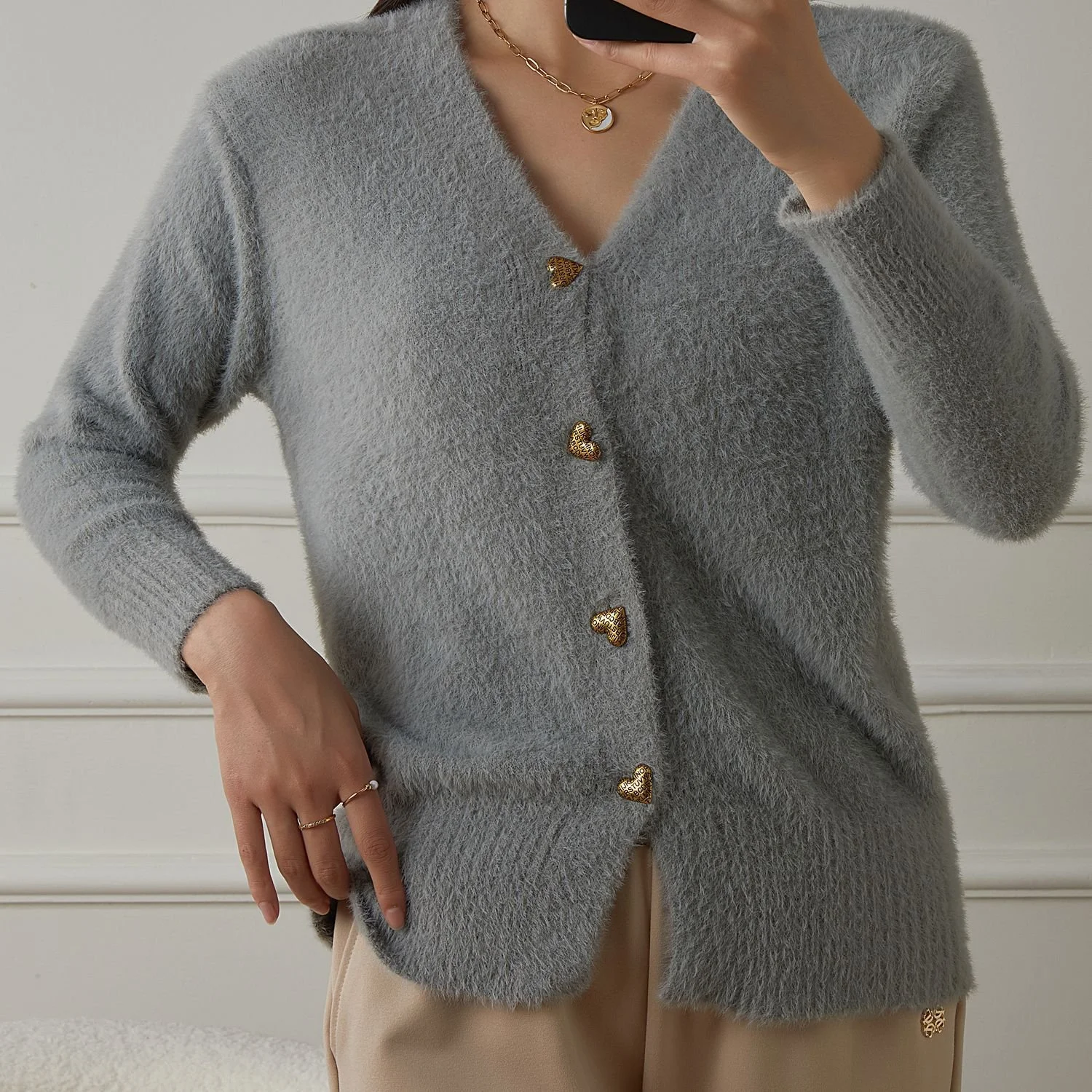 Women Cotton Plain Long Sleeve Comfy Casual Sweater