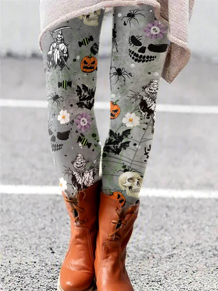 Halloween Women Cute Ghost Print Vintage All Season Long Leggings