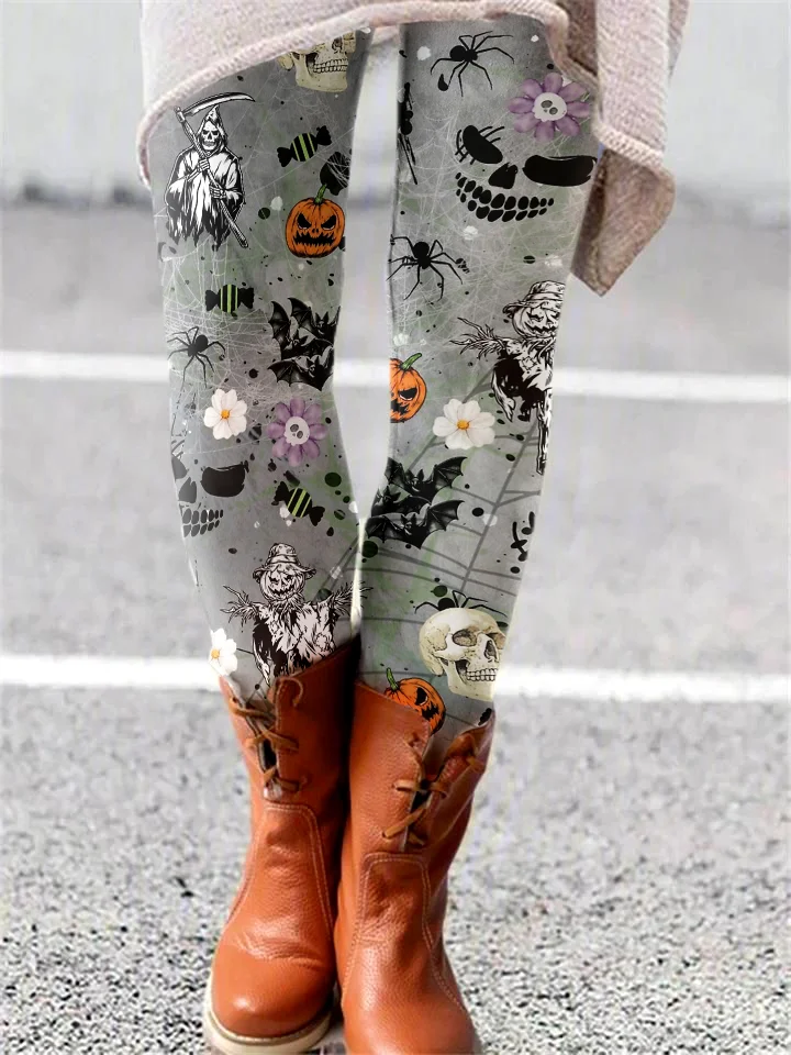 Halloween Women Cute Ghost Print Vintage All Season Long Leggings
