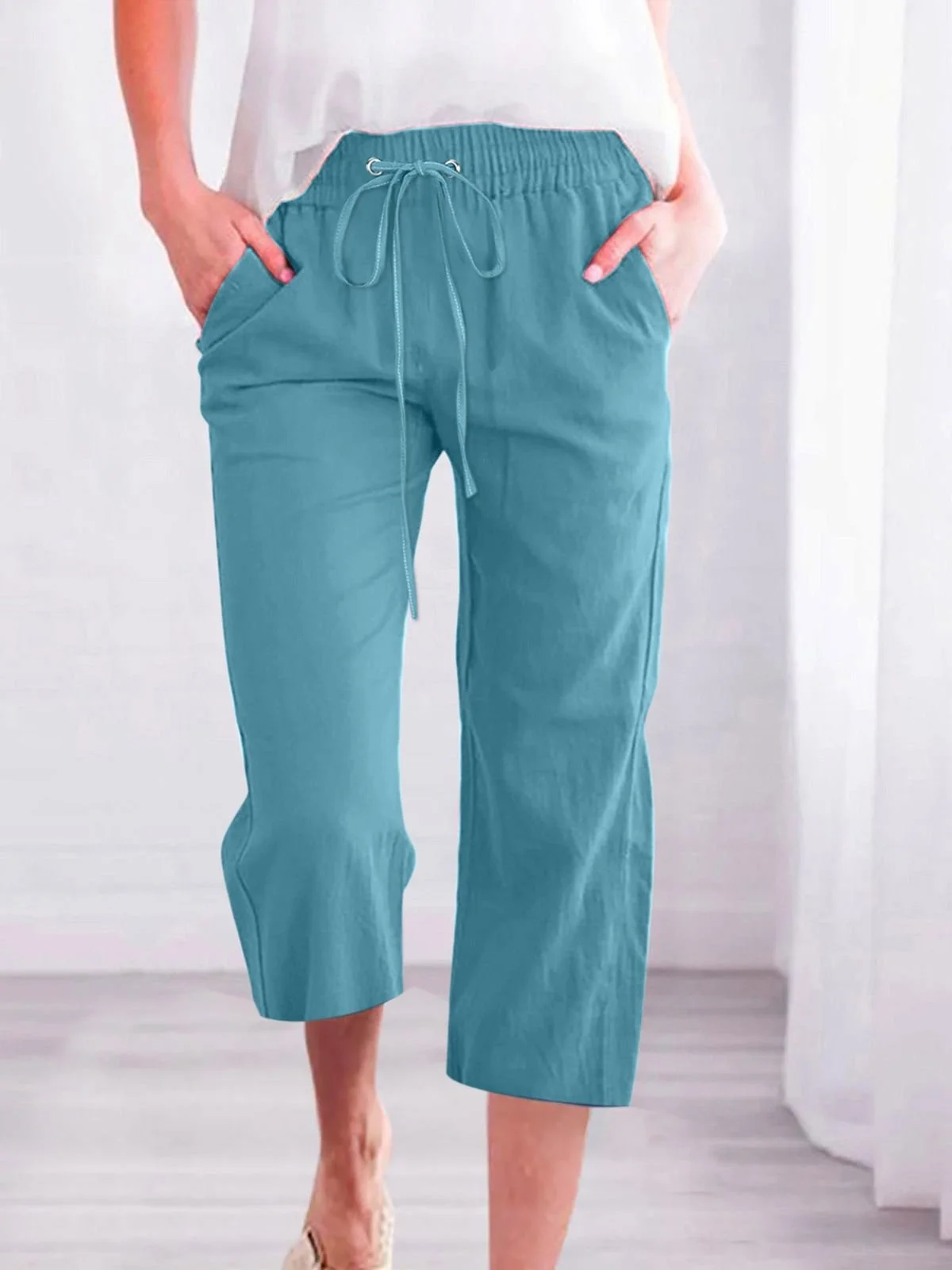 Women Plain Capris Pants Casual Summer Trousers