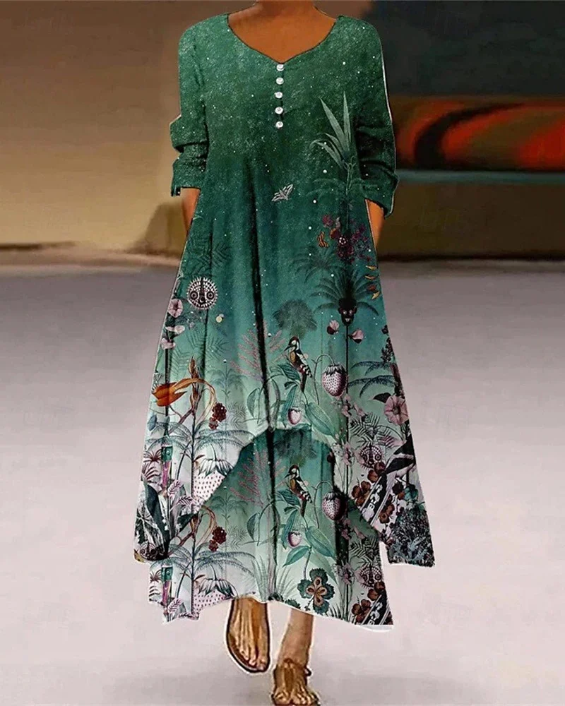 Women Striped Summer Dress Crew Neck Long Sleeve Shirt Dress A-Line Dress