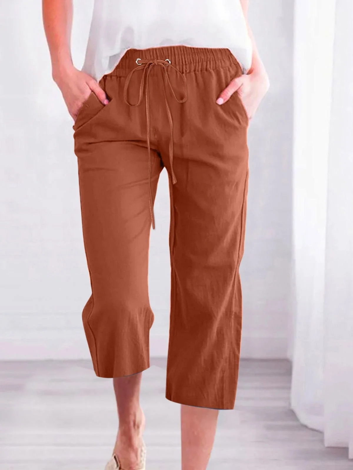 Women Plain Capris Pants Casual Summer Trousers