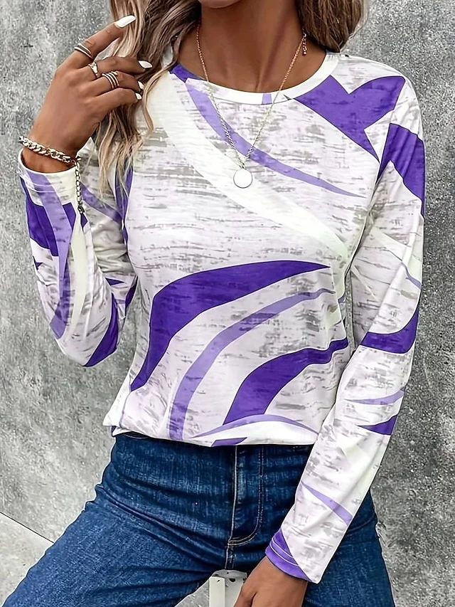 Vintage Geometric Crew Neck Long Sleeve T-shirt