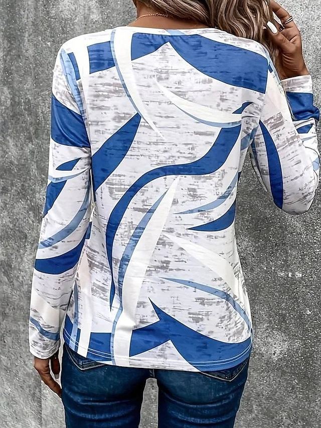 Vintage Geometric Crew Neck Long Sleeve T-shirt