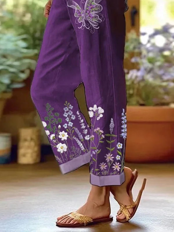 Women Floral Long Pants Casual Spring/Fall Trousers