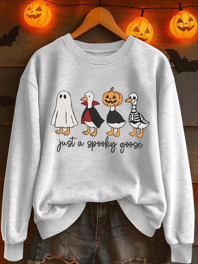 Halloween Just A Spooky Goose Print Crew Neck Comfy Sweatshirt