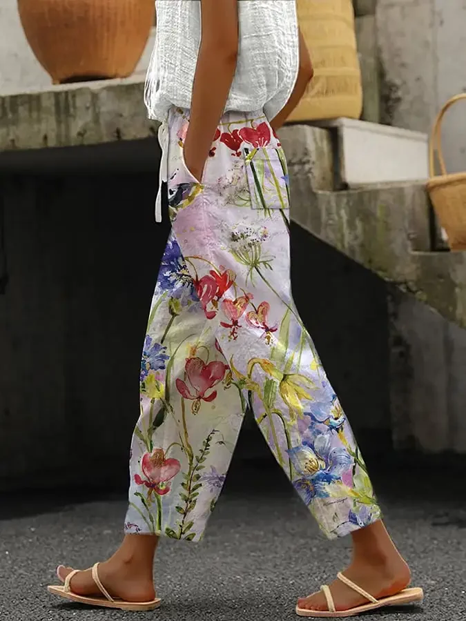 Women Floral Long Pants Casual Spring/Fall Trousers