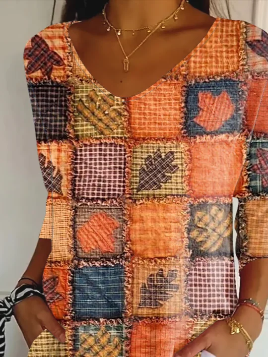 Casual Halloween V Neck Three Quarter Sleeve T-shirt