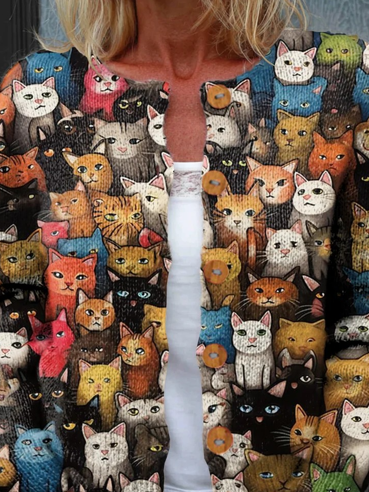 Women Knitted Animal Long Sleeve Comfy Vintage Cardigan