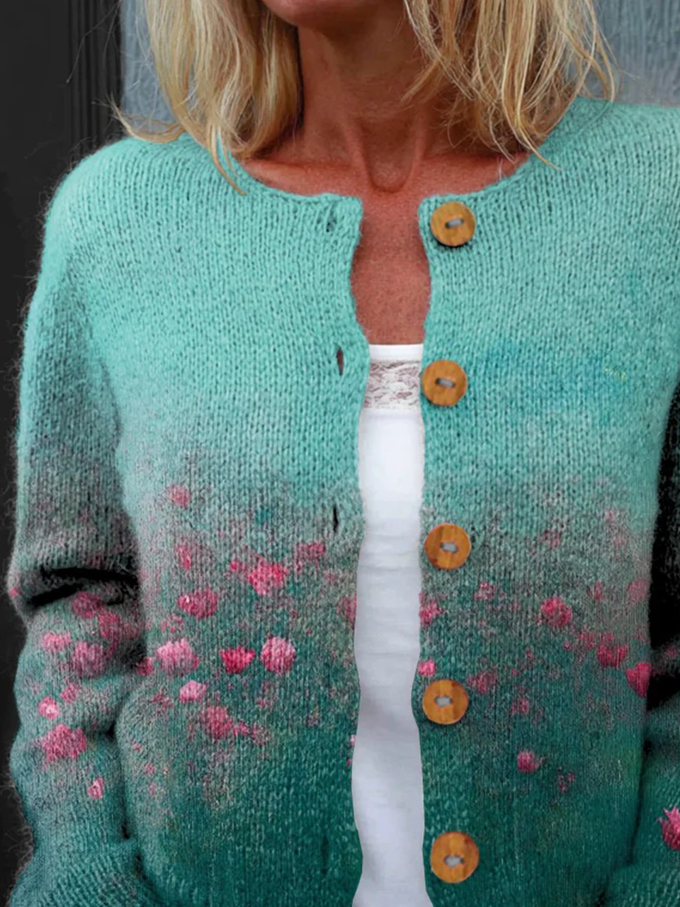 Women Knitted Geometric Long Sleeve Comfy Vintage Cardigan