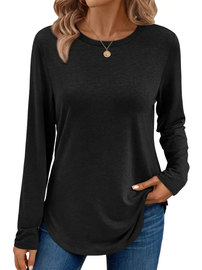 Casual Plain Color Crew Neck Long Sleeve T-shirt
