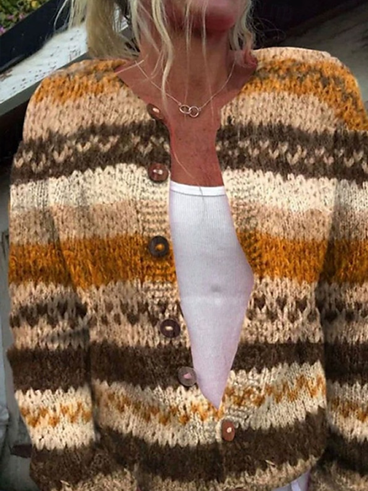 Women Wool/Knitting Striped Long Sleeve Comfy Casual Cardigan