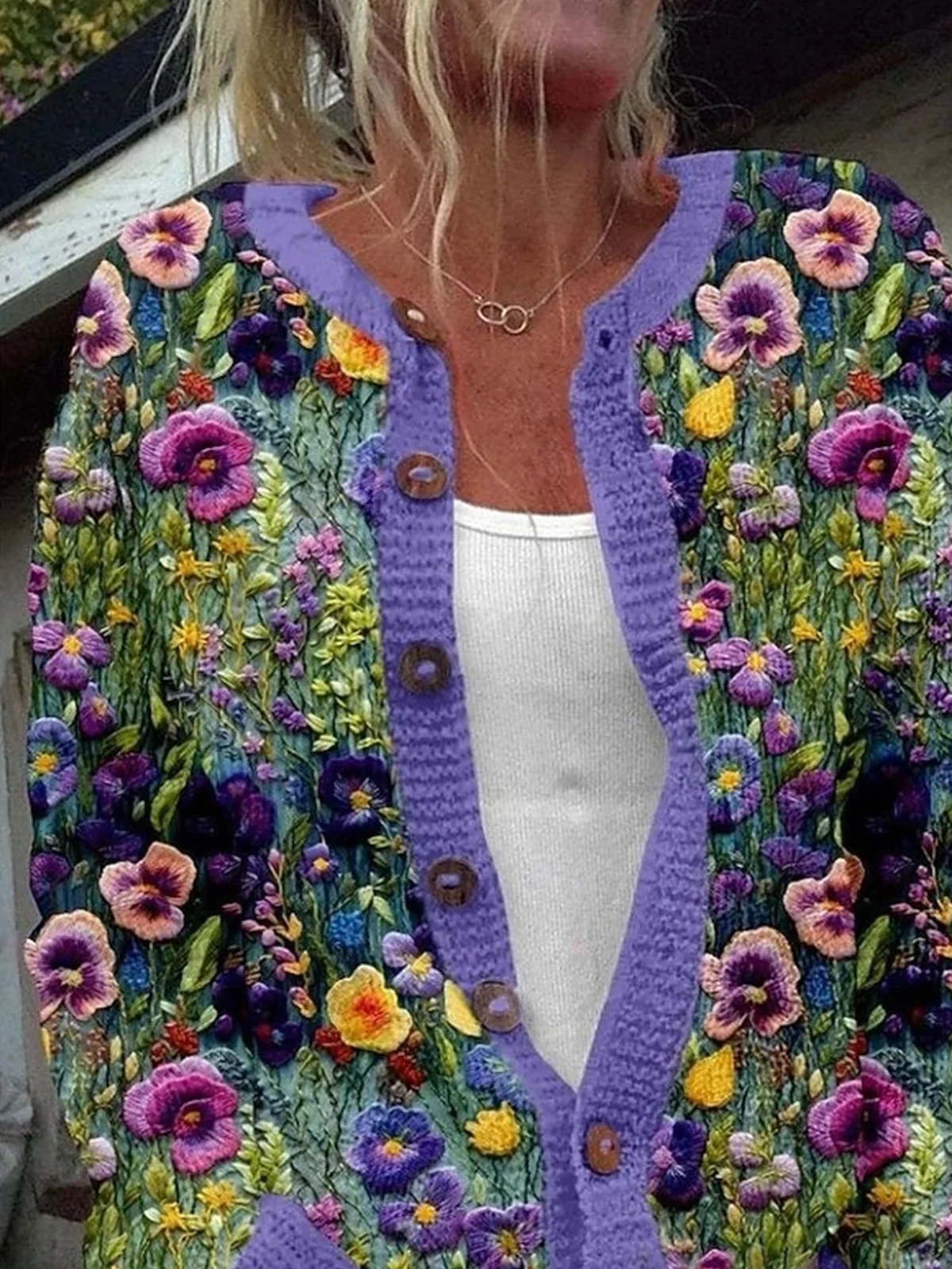 Women Wool/Knitting Floral Long Sleeve Comfy Casual Cardigan