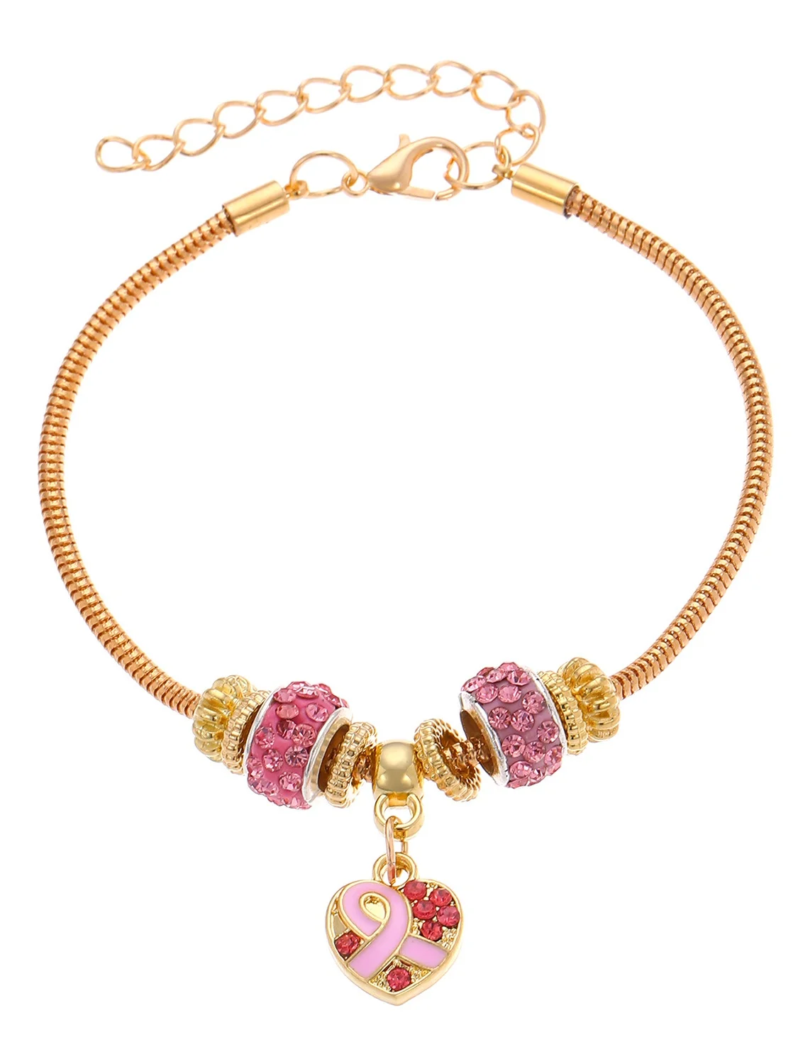 Breast Marker Real Gold Electroplated Pink Ribbon Women's Health Pearl Bracelet Necklace Set Ins Shambhala Jewelry