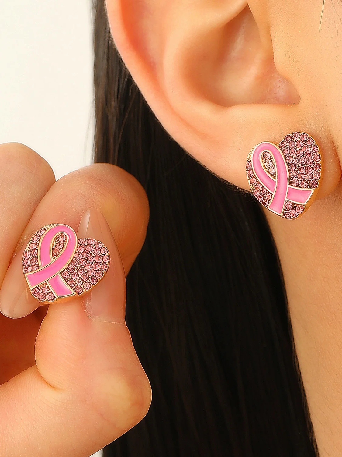 Breast Marker Real Gold Electroplated Pink Ribbon Women's Health Pearl Bracelet Necklace Set Ins Shambhala Jewelry