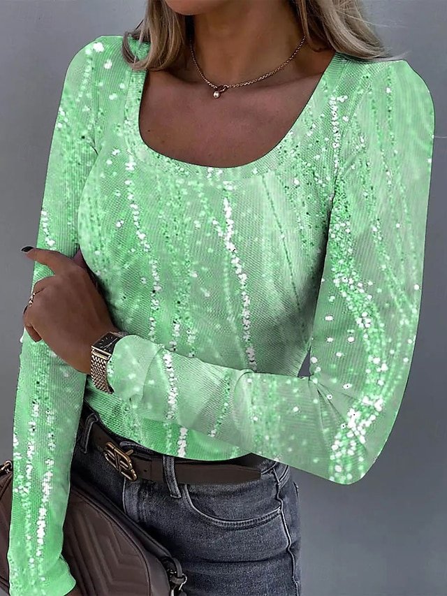 Casual Striped U-Neck Long Sleeve T-shirt