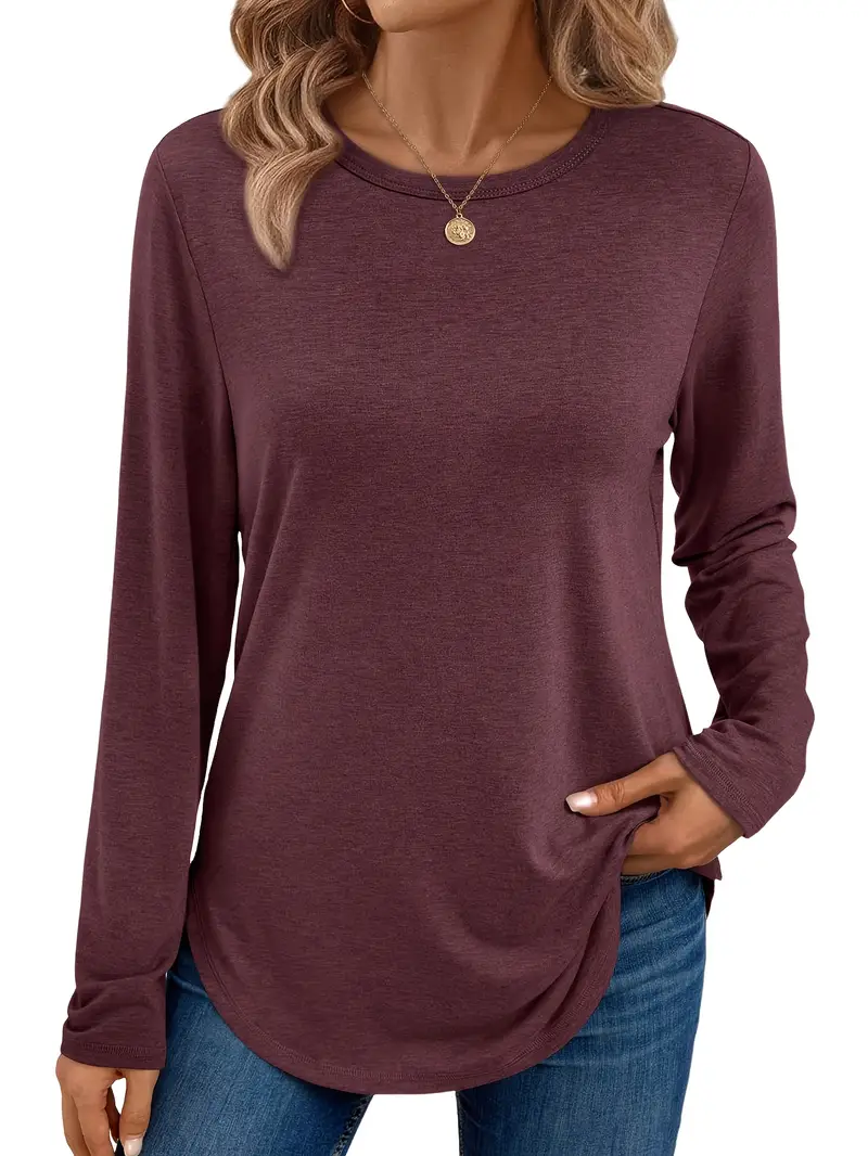 Casual Plain Color Crew Neck Long Sleeve T-shirt