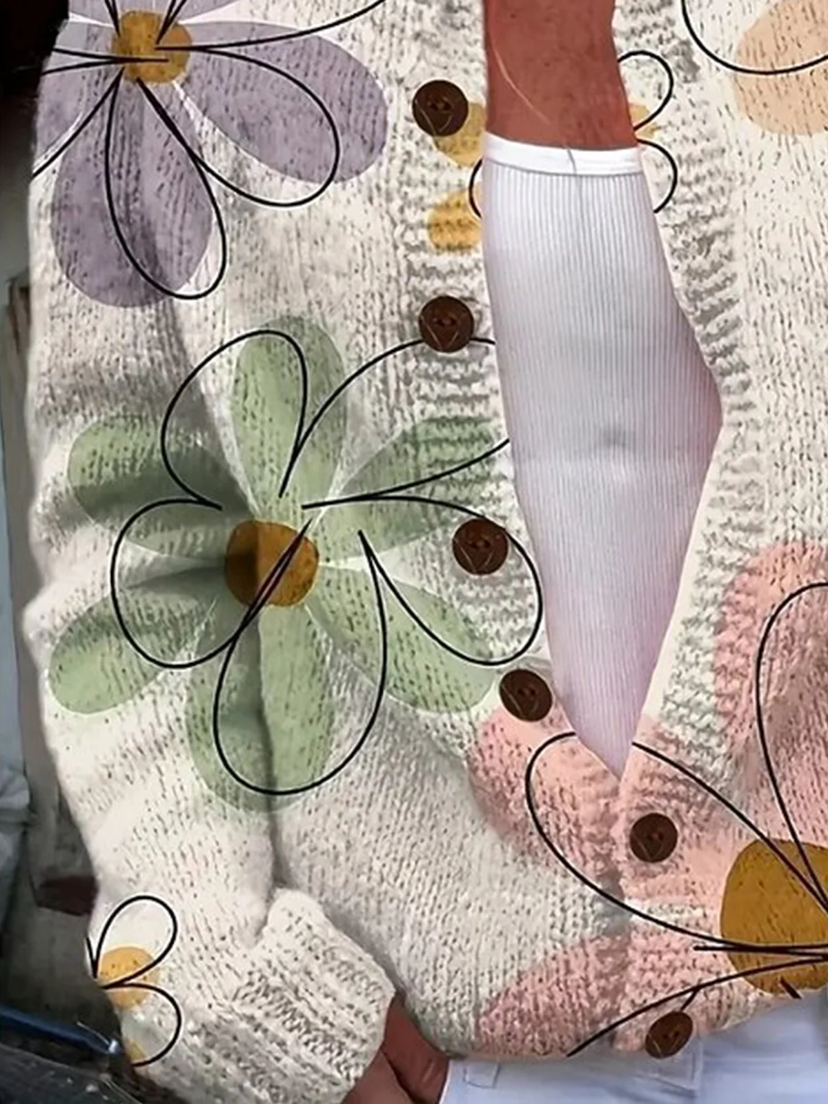 Women Wool/Knitting Floral Long Sleeve Comfy Casual Cardigan