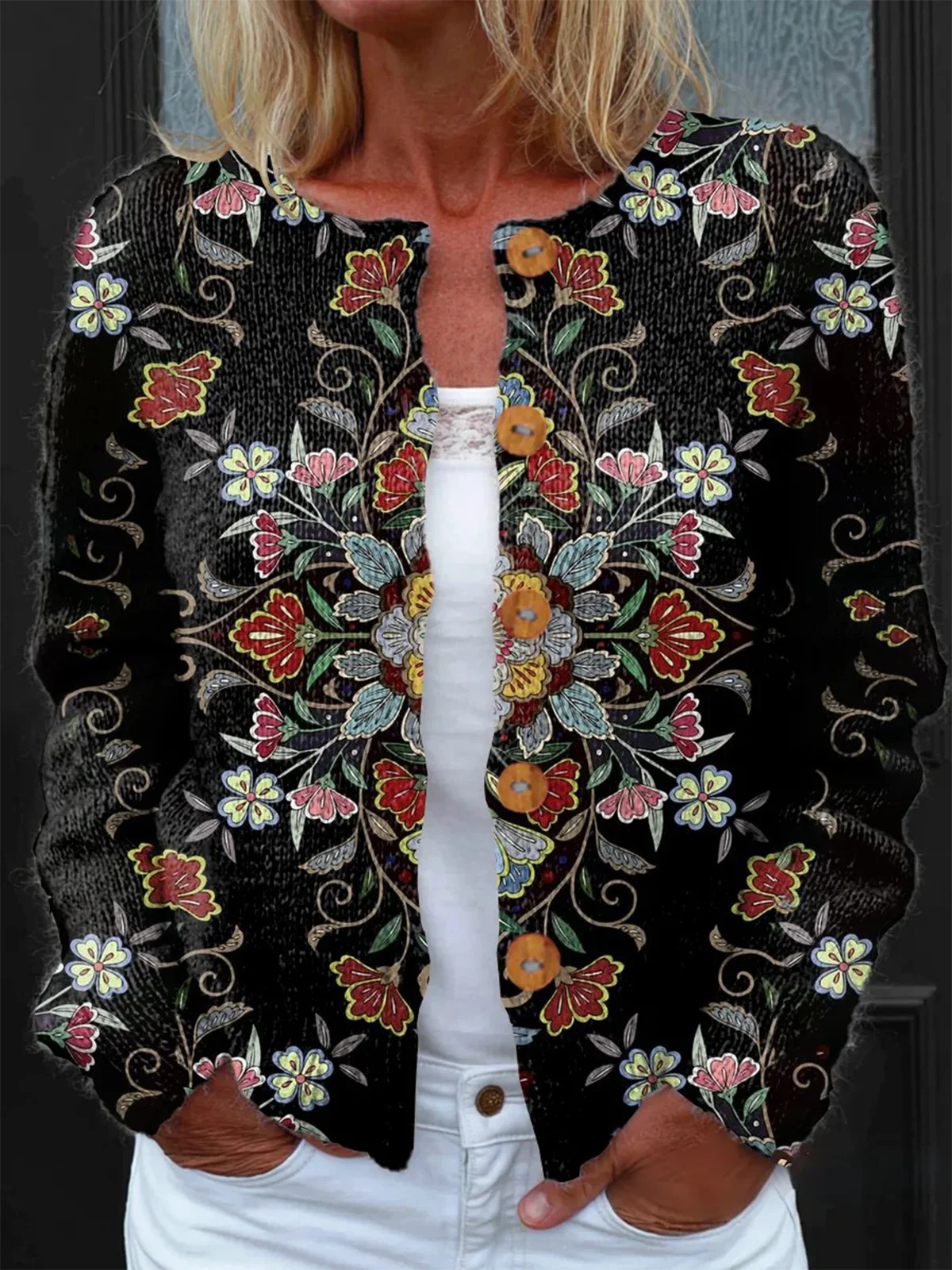 Women Knitted Striped Long Sleeve Comfy Vintage Cardigan