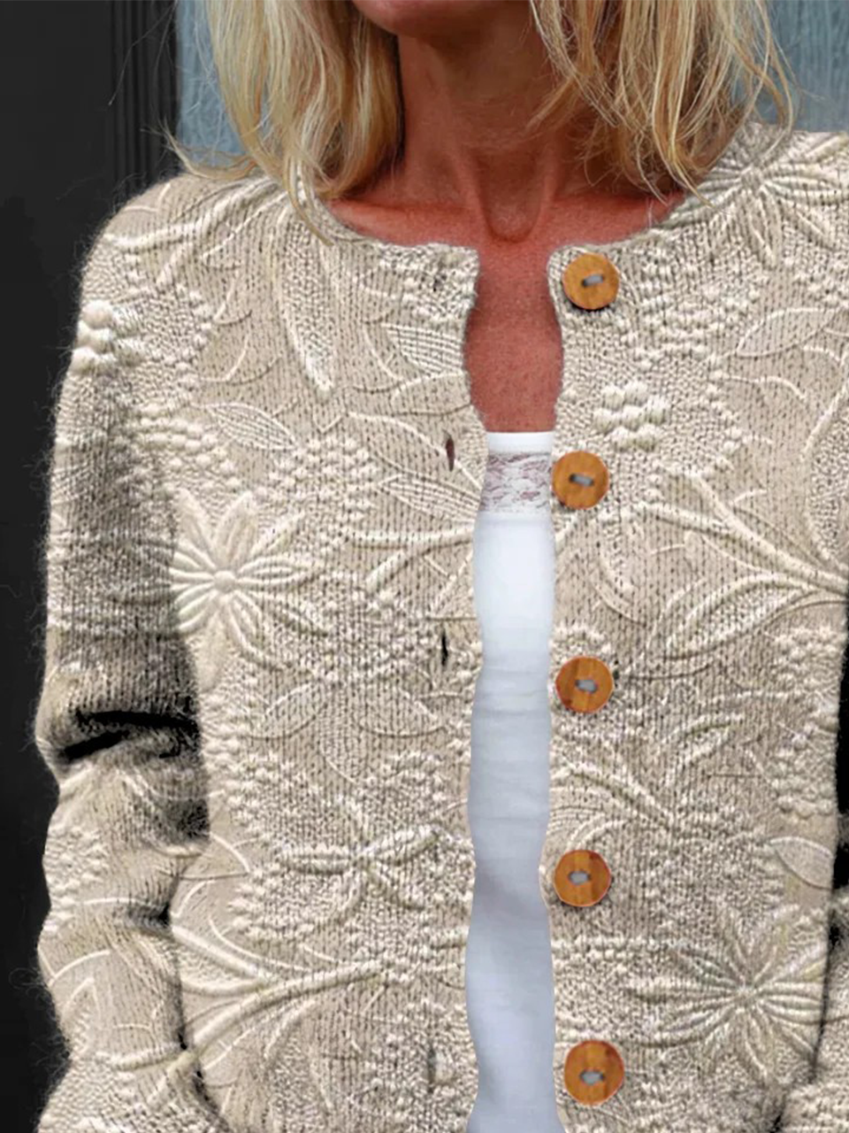 Women Knitted Floral Long Sleeve Comfy Vintage Cardigan