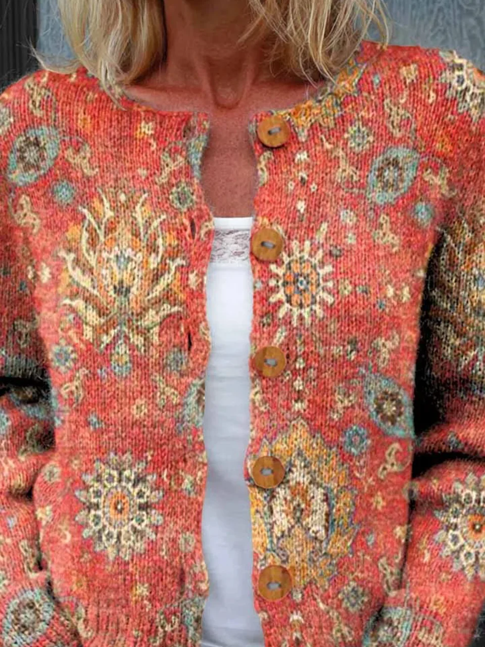 Women Knitted Nationality/ethnic Long Sleeve Comfy Vintage Cardigan