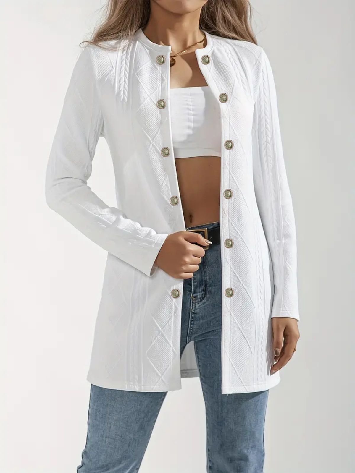 Women Plain Spring/Fall Outerwear Casual Long Sleeve Crew Neck Mid-long Blazer