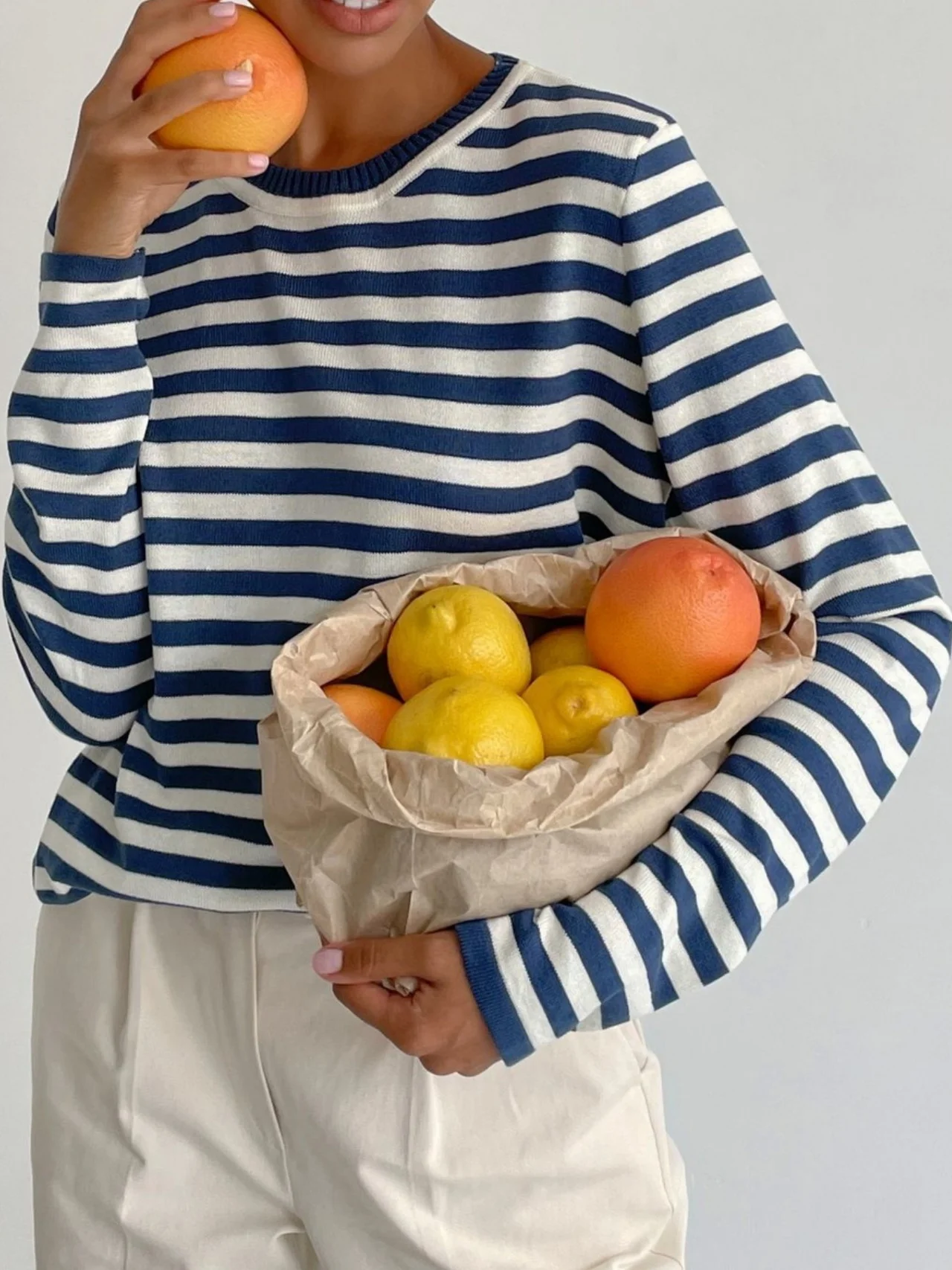 Women Striped Long Sleeve Comfy Street Split Joint Sweater