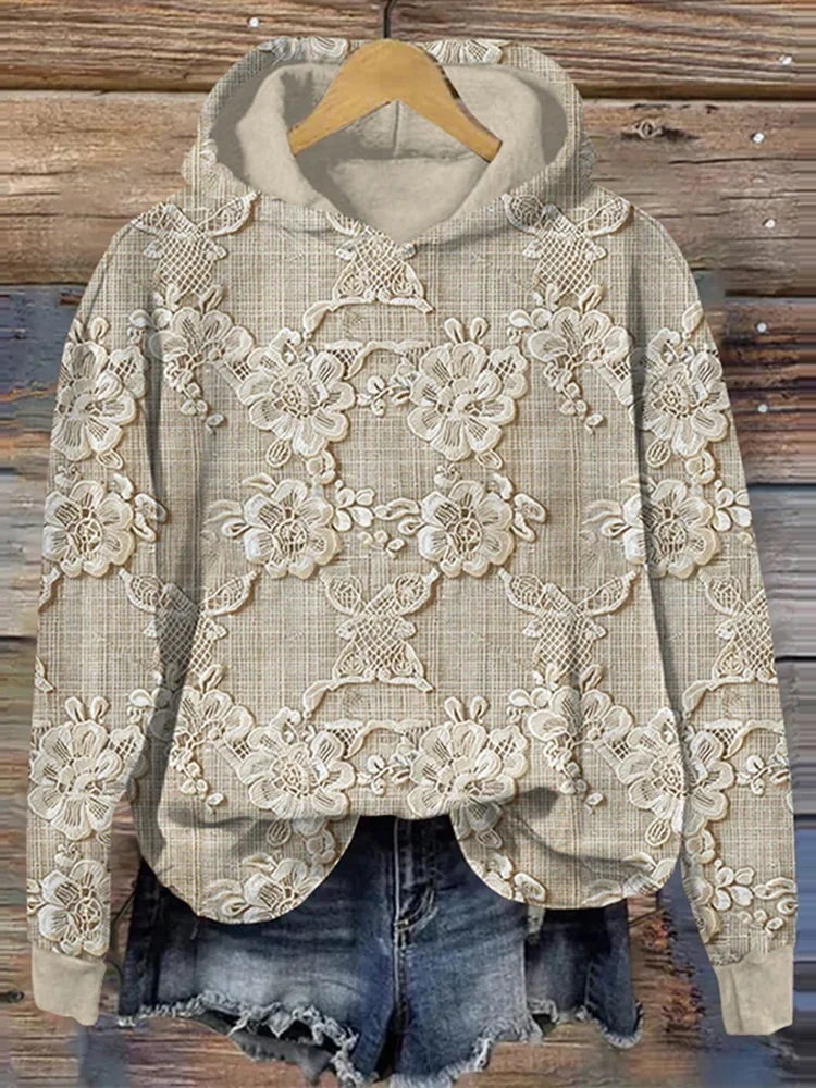 Women Casual Hoodie 3D Floral Art Print Top