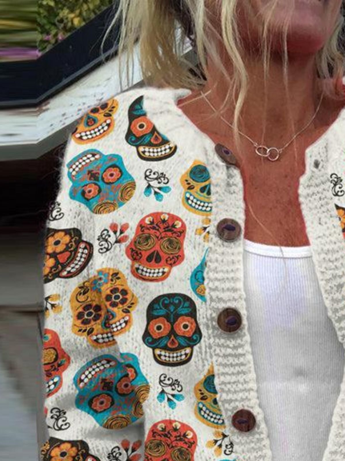 Women Halloween Skull Pattern Long Sleeve Comfy Casual Cardigan