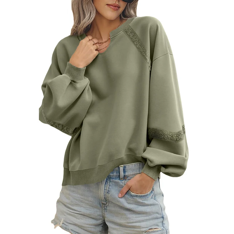 Casual V Neck Color Block Sweatshirt