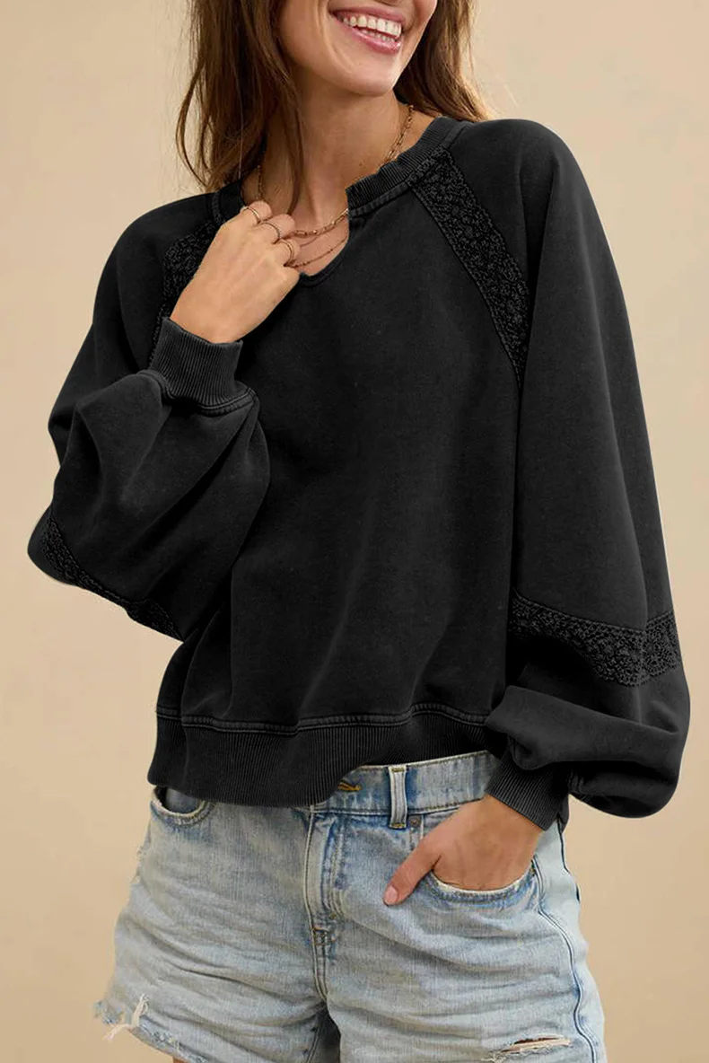 Casual V Neck Color Block Sweatshirt