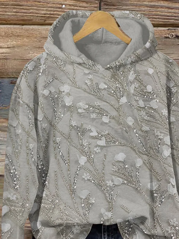 Women Casual Hoodie 3D Floral Printing Loose Comfy Top