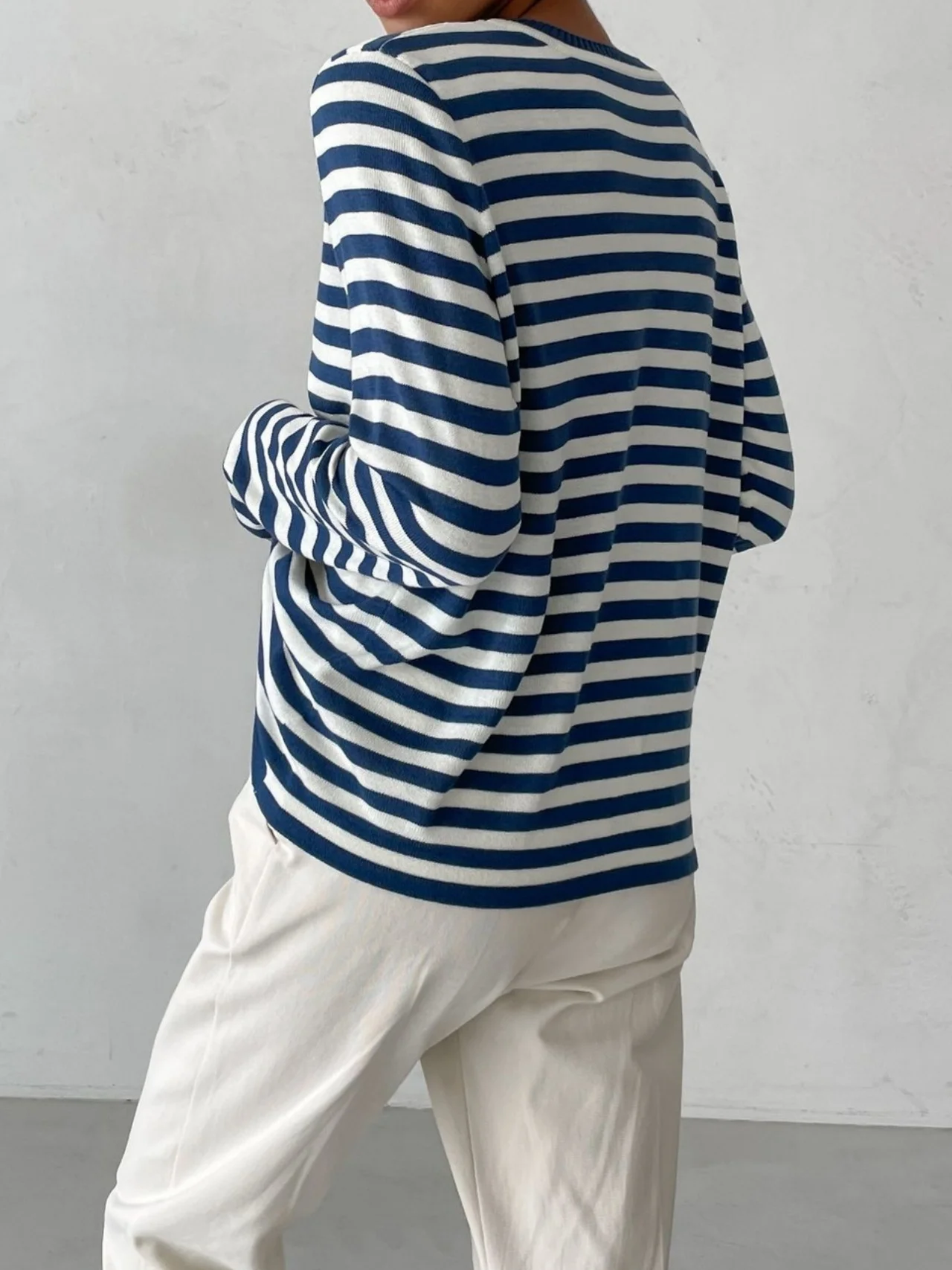 Women Striped Long Sleeve Comfy Street Split Joint Sweater