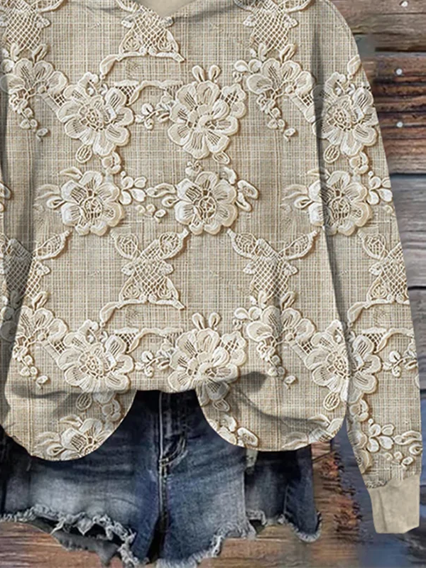 Women Casual Hoodie 3D Floral Art Print Top