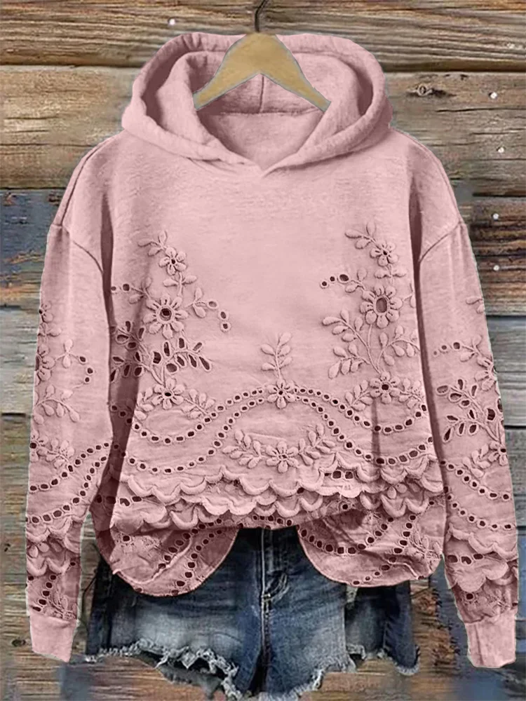 Women Casual Hoodie 3D Floral Print Comfy Loose Top