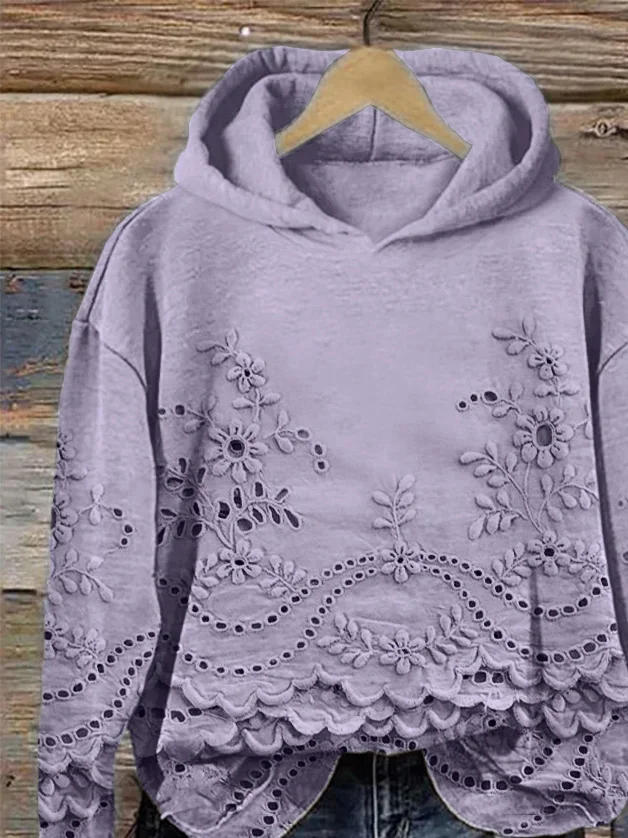 Women Casual Hoodie 3D Floral Print Comfy Loose Top