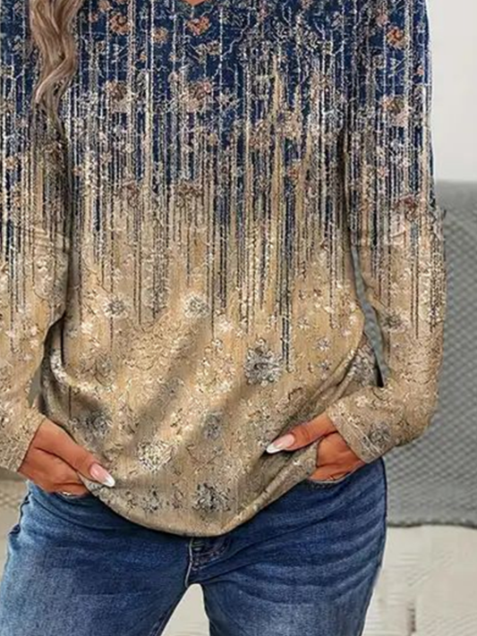 Casual Abstract V Neck Long Sleeve T-shirt